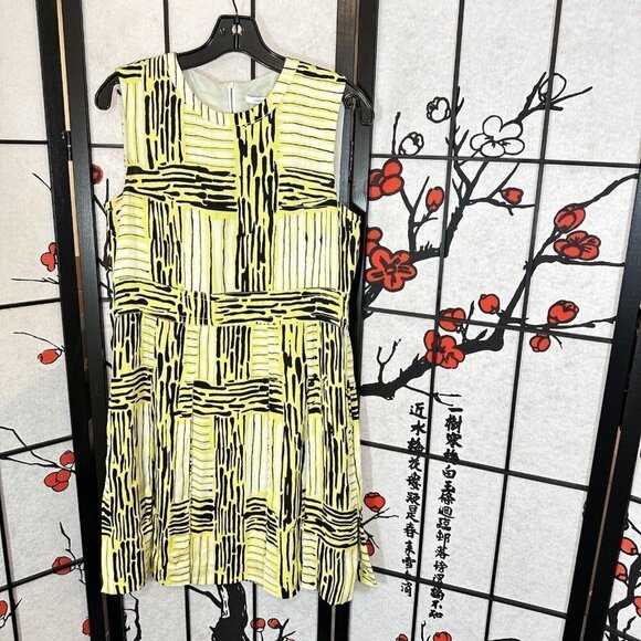 Diane Von Furstenberg Pleated Hayley Silk Printed Dress Green Black White Size 6 - Picture 1 of 6